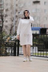 Kadın Siyah Tesettür Büyük Beden Taş Baskı Sweatshirt