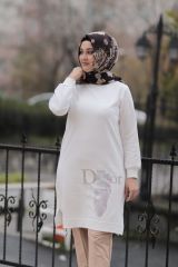 Kadın Siyah Tesettür Büyük Beden Taş Baskı Sweatshirt
