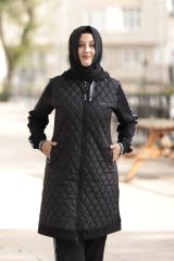 Kadın Siyah Büyük Beden Önü Kapitone İkili Takım