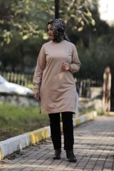 Kadın Kahverengi Tesettür Büyük Beden Pamuklu Sweatshirt