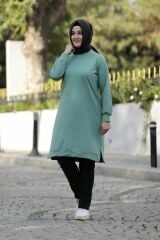 Kadın Kahverengi Tesettür Büyük Beden Pamuklu Sweatshirt