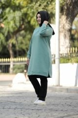 Kadın Kahverengi Tesettür Büyük Beden Pamuklu Sweatshirt