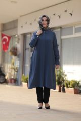 Kadın Lacivert Büyük Beden Cepli Tunik