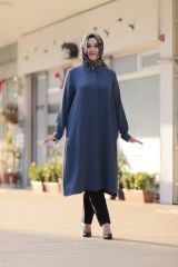 Kadın Lacivert Büyük Beden Cepli Tunik