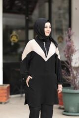 Kadın Siyah Krep Fermuarlı Tunik