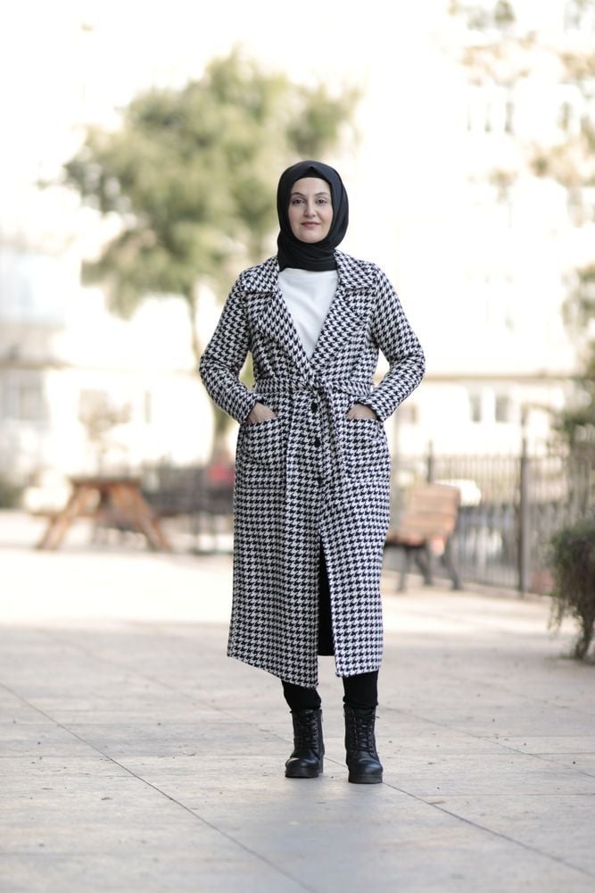 Kaz Ayağı Desenli Kap Kaban