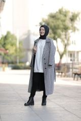 Kaz Ayağı Desenli Kap Kaban