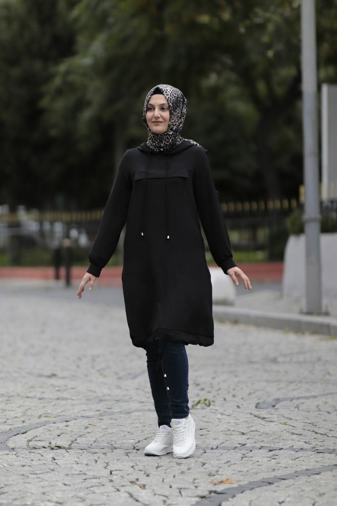 Siyah Sweatshirt Tunik