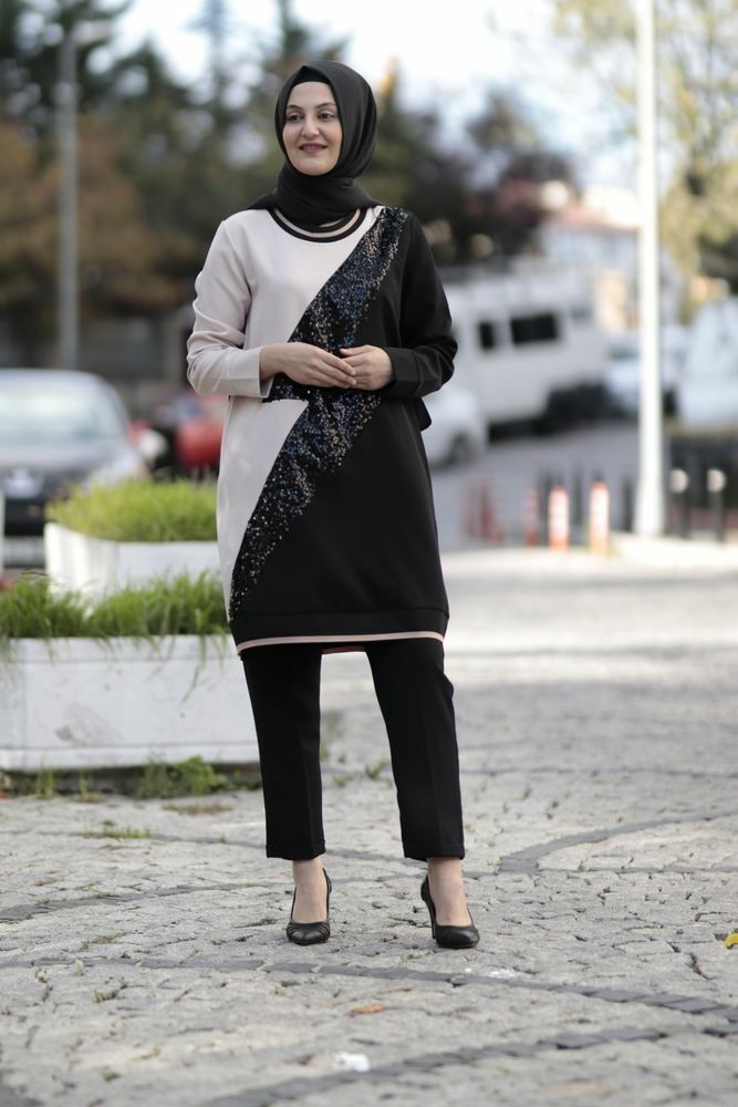 Payetli Scuba Krep Kumaş Tunik