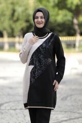 Payetli Scuba Krep Kumaş Tunik