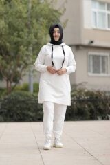 Kadın Beyaz Büyük Beden Cepli Eşofman Takım