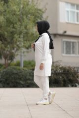 Kadın Beyaz Büyük Beden Cepli Eşofman Takım