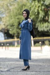 Fırfır Detay Belden Bağlamalı Tunik Pantolon Takım