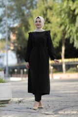 Fırfır Detay Belden Bağlamalı Tunik Pantolon Takım
