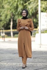 Fırfır Detay Belden Bağlamalı Tunik Pantolon Takım