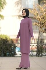 Şifon Gül Kurusu Tunik Pantolon Takım