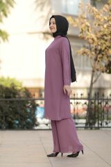 Şifon Gül Kurusu Tunik Pantolon Takım