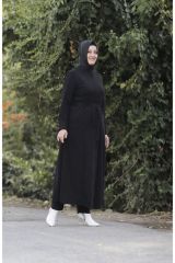 Büyük Beden Spor Belden Bağlamalı Ferace SİYAH - 52
