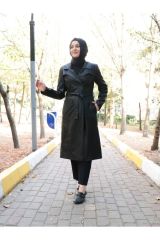 Belden Bağlamalı Astarlı Deri Kap Kaban