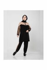 Leopar Desen Ikili Eşofman Takım SİYAH - L