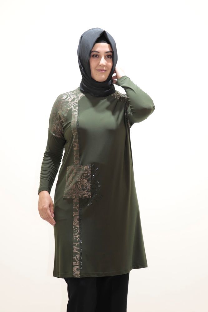Büyük Beden Taş Baskı Detay Tunik