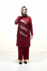 Büyük Beden Leopar Desen Tunik Pantolon Takım