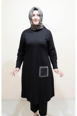 Büyük Beden Kolu Simli Şeritli Tunik