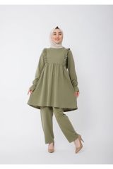 Kadın Fırfır Detay Pileli Tunik Pantolon Takım
