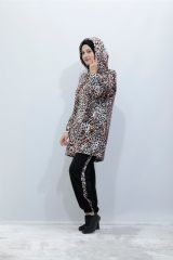 Kapüşonlu Leopar Desen Eşofman Takım SİYAH - 44