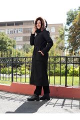 Içi Kürklü Kapüşonu Püsküllü Mont Kaban SİYAH - 44