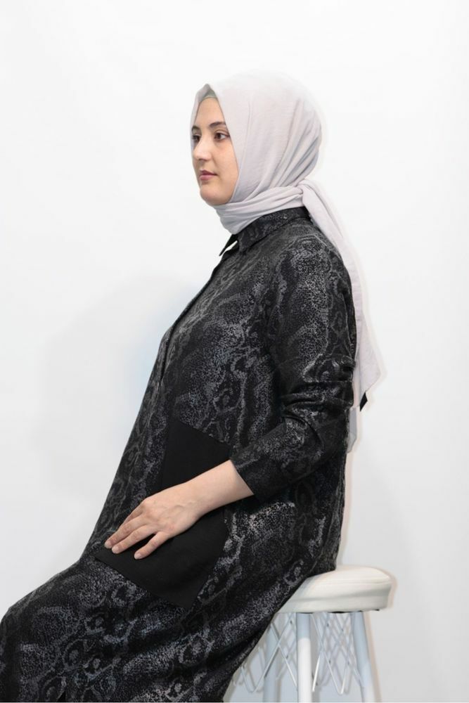 BÜYÜK BEDEN EMPİRME CEPLİ BASKILI DÜĞMELİ STİL CREP GÖMLEK GİY ÇIK KAP