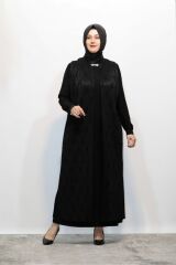 BÜYÜK BEDEN JAKAR DANTELLİ PİLİSELİ AKSESUARLI ABİYE ELBİSE