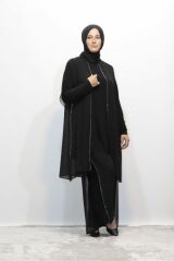 BÜYÜK BEDEN TAŞLI ASTARLI ŞİFON TUNİK PANTOLON İKİLİ ABİYE TAKIM