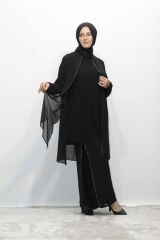BÜYÜK BEDEN TAŞLI ASTARLI ŞİFON TUNİK PANTOLON İKİLİ ABİYE TAKIM