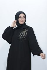BÜYÜK BEDEN KOL PİLİSE TAŞ DETAY ŞİFON TUNİK PANTOLON İKİLİ ABİYE TAKIM