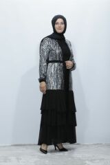 GLİTER PAYETLİ KAT KAT ŞİFON ABİYE ABAYA TAKIM