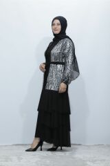 GLİTER PAYETLİ KAT KAT ŞİFON ABİYE ABAYA TAKIM