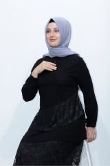 Önü Kat Kat Dantel Düğmeli Viscone Elbise