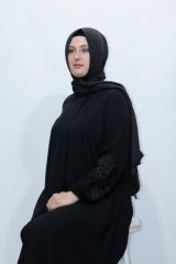 Büyük Beden Kol Güpür Biyeli Best Krep Ferace