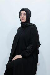 Büyük Beden Kol Güpür Biyeli Best Krep Ferace