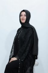 Büyük Beden Güpür Taşlı Bronşlu Abiye Elbise