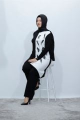 Büyük Beden Merserize Soğuk Rayon Iplik Perfect Triko Sim Baskılı Tunik Pantolon Ikili Takım