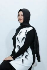 Büyük Beden Merserize Soğuk Rayon Iplik Perfect Triko Sim Baskılı Tunik Pantolon Ikili Takım