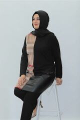 Büyük Beden Kare Garnili Derili Penye Tunik