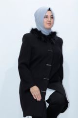 Detaylı Içi Astarlı Düğmeli Kaşe Kaban Mont