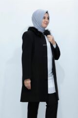 Detaylı Içi Astarlı Düğmeli Kaşe Kaban Mont