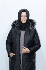 Büyük Beden Içi Astarlı Kapişonu Kürklü Kapitone Mont Kaban