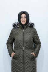 Büyük Beden Içi Astarlı Kapişonu Kürklü Kapitone Mont Kaban