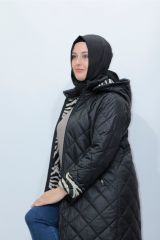 Büyük Beden Fermuarlı Kapişonlu Kapitone Mont Kaban