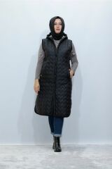 Zebra Desen Kürklü Kapitone Düğmeli Yelek